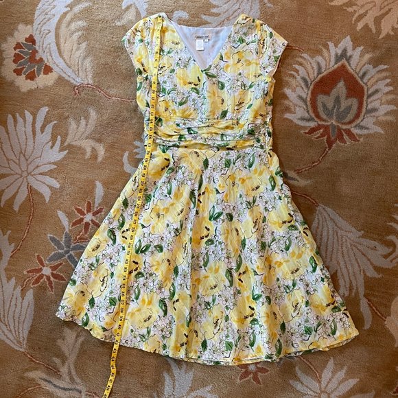 Coldwater Creek Short Sleeve Yellow Floral Embellished Dress 12 - Picture 8 of 8